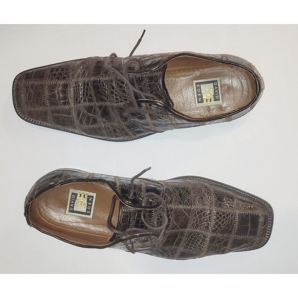 David Eden Men's Brown Patchwork Leather Derby Shoes 10